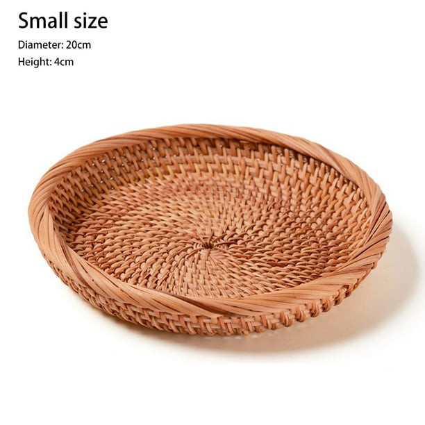 Rattan Storage Tray Round Basket Hand-Woven Home Decor Fruit Bread Food Display